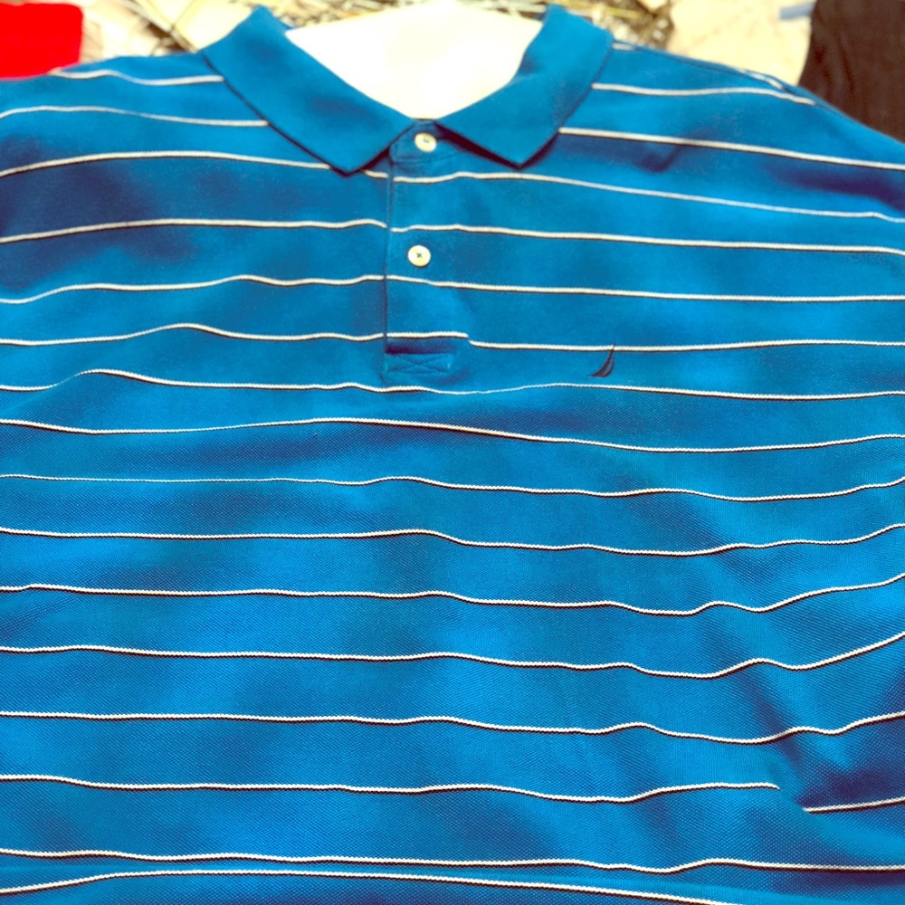 Blue striped men’s polo shirt